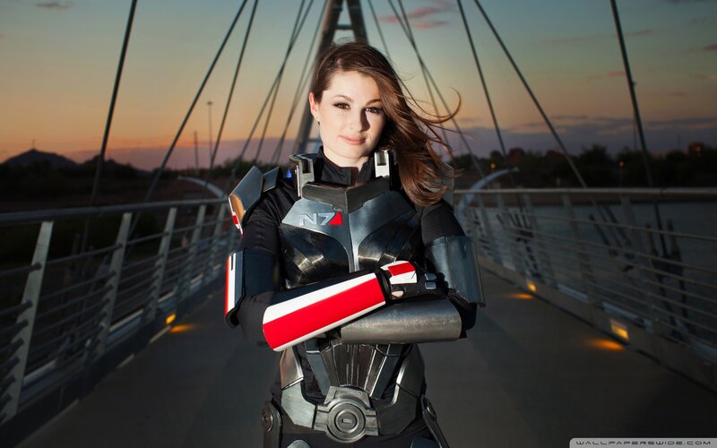 woman in armor on a bridge