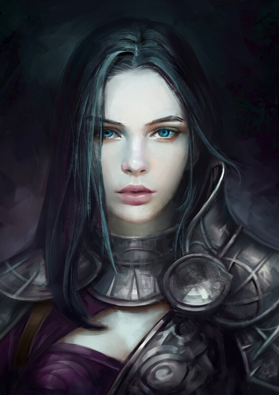 Woman in Armor — Purple, Dramatic, Digital Art