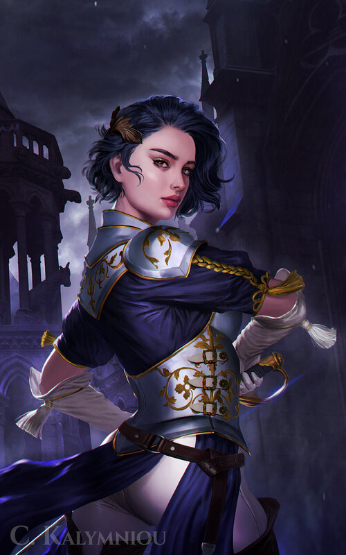 Woman in Armor — Purple, Dramatic, Night