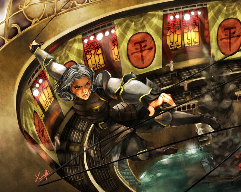 Woman in Armor Swinging