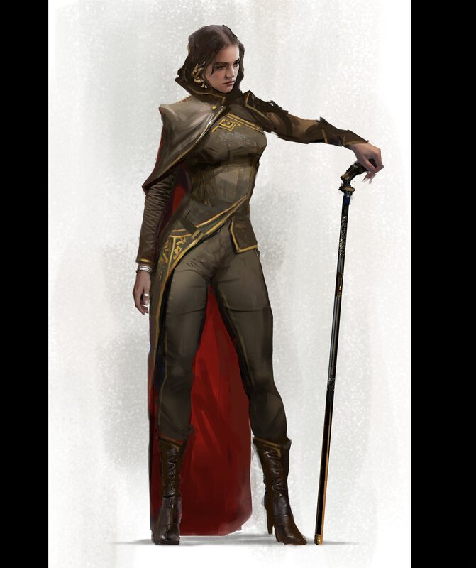 Woman in Armor with Cane