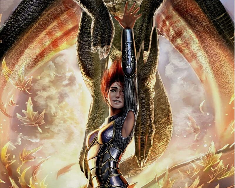 Woman in Armor with Dragon — Gold