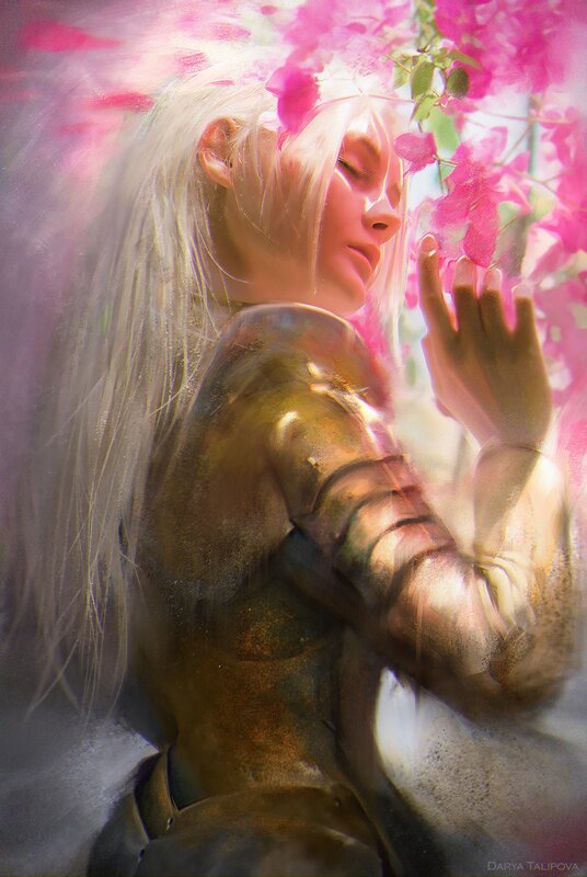 Woman in Armor with Flowers — Pink