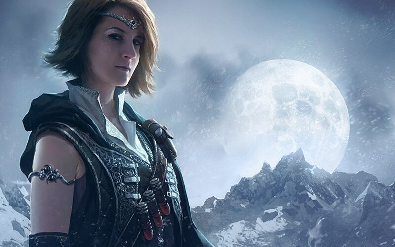 woman in armor with moon