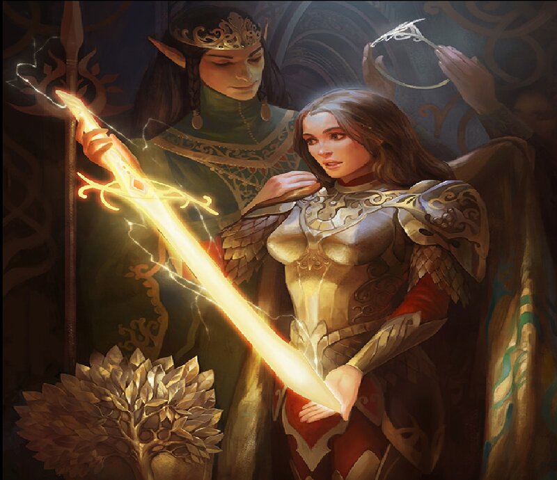 Woman in Armor with Sword — Gold