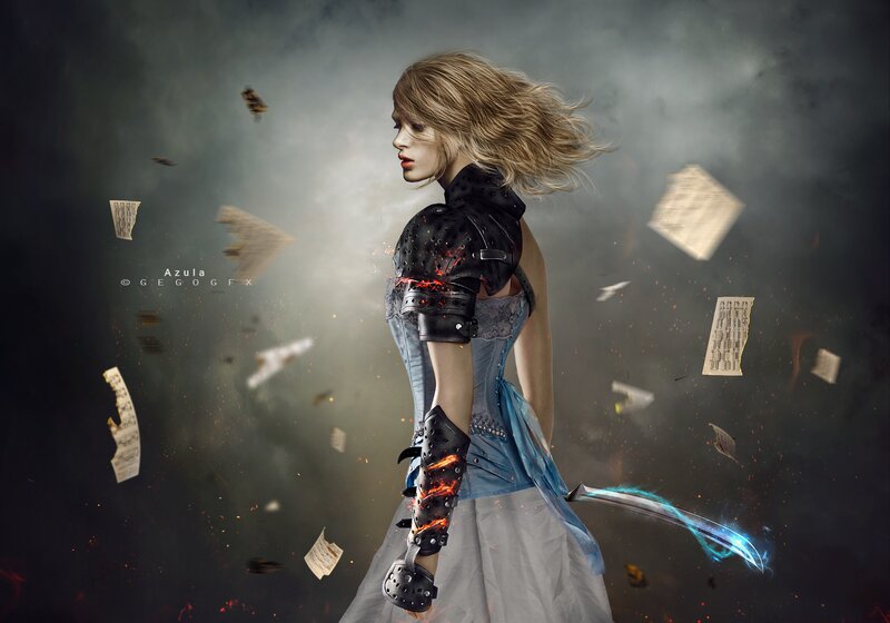 Woman in Armor with Sword — Gray
