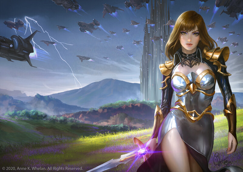 Woman in Armor with Sword — Silver, Dramatic, Afternoon