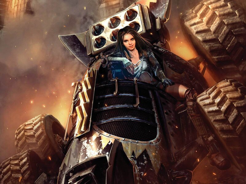 Woman in Armored Vehicle — Brown, Dramatic, Digital Art