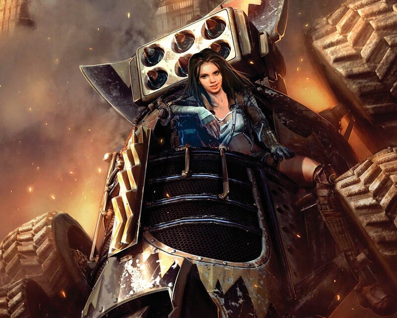 Woman in Armored Vehicle — Brown, Dramatic