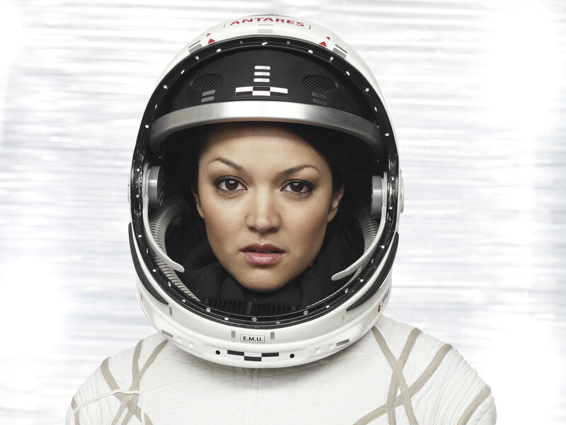 woman in astronaut helmet