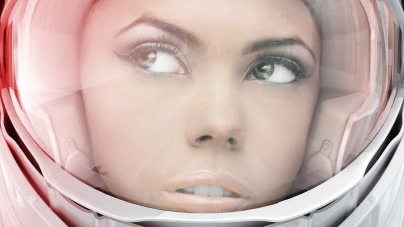 Woman in Astronaut Helmet — White, Dramatic, Digital Art
