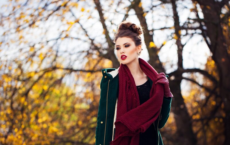 Woman in Autumn Coat — Green