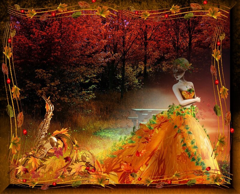 Woman in Autumn Dress — Orange, Dreamy