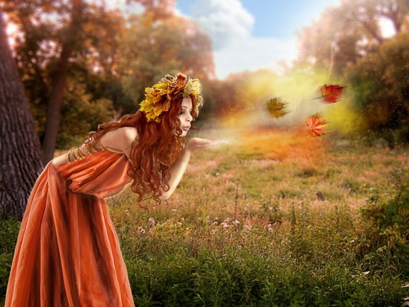 Woman in Autumn Dress — Orange, Serene