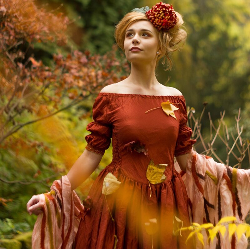 Woman in Autumn Dress — Red, Serene