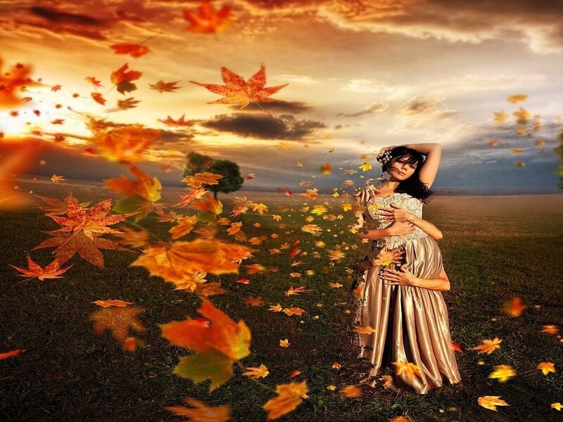 Woman in Autumn Field — Orange