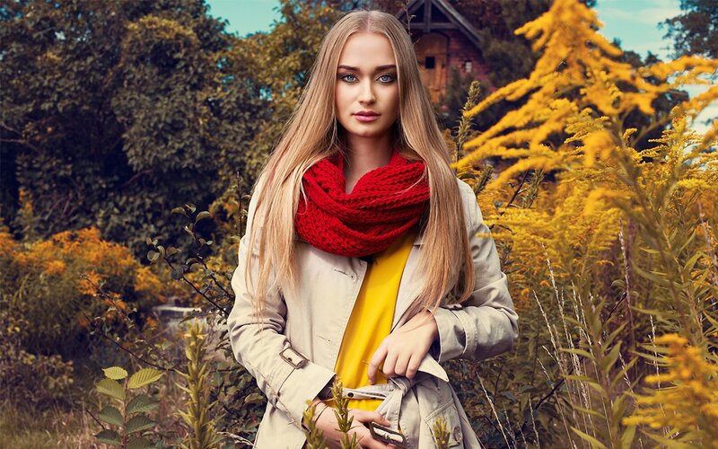 Woman in Autumn Field — Red