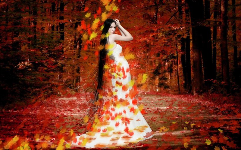 woman in autumn forest