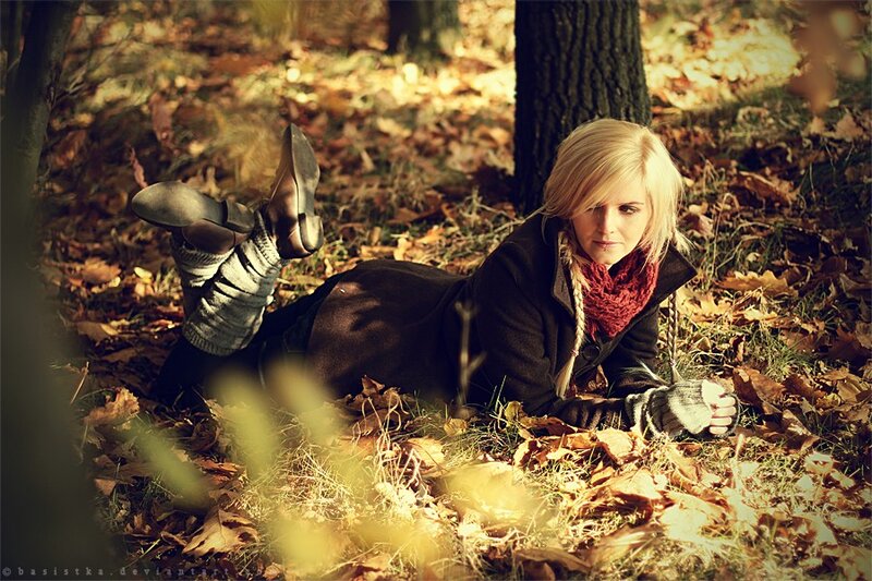 Woman in autumn forest