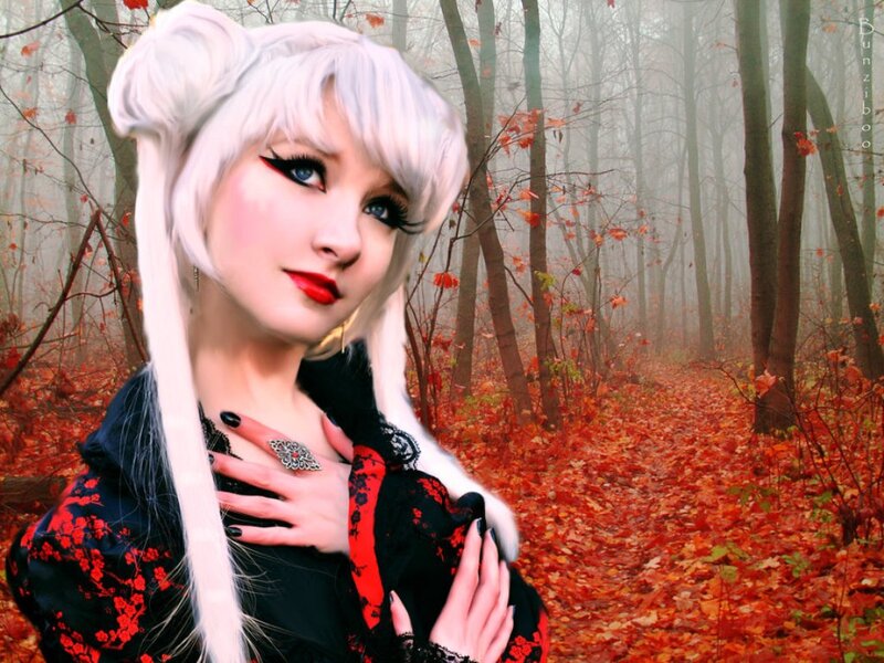 Woman in Autumn Forest — Black