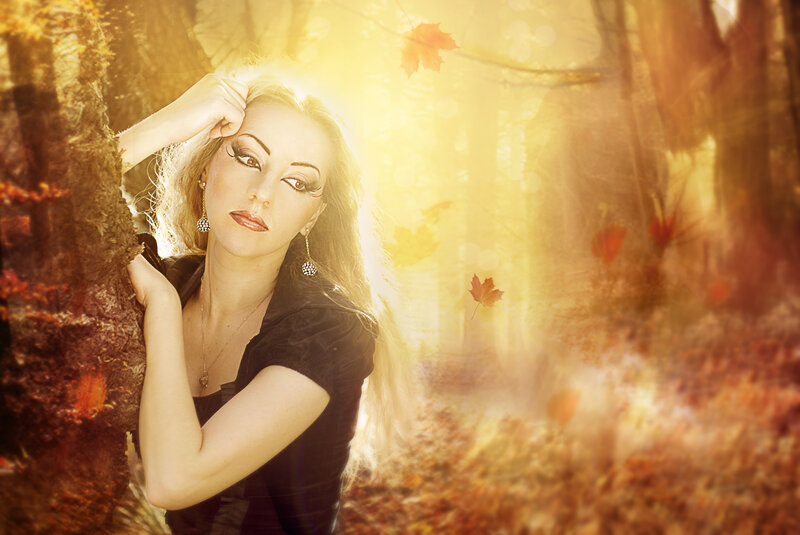 Woman in Autumn Forest — Gold
