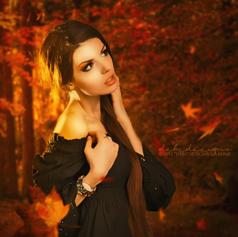 Woman in Autumn Forest — Orange, Dramatic