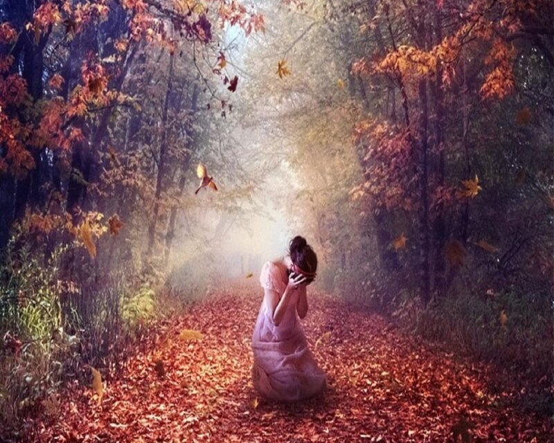 Woman in Autumn Forest — Orange, Serene