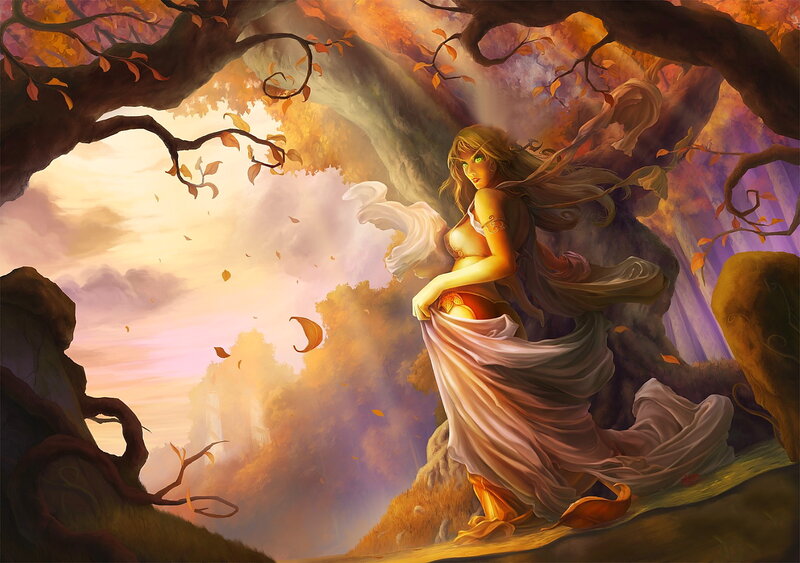 Woman in Autumn Forest — Orange