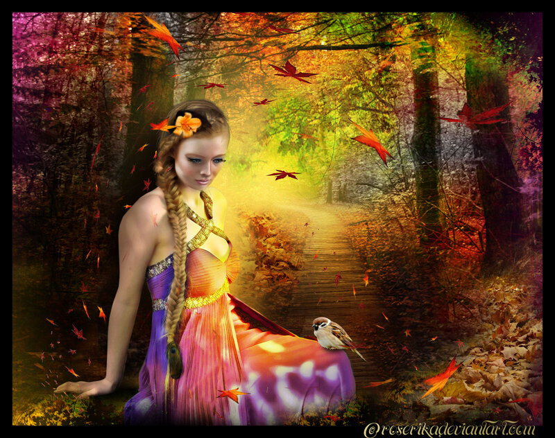 Woman in Autumn Forest — Purple