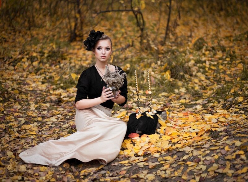 Woman in Autumn Forest — Yellow, Dramatic