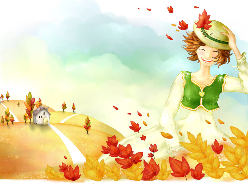 Woman in Autumn Landscape — Green