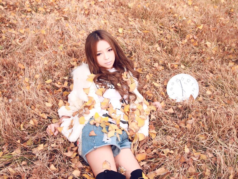 woman in autumn leaves