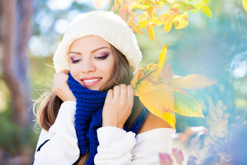 Woman in Autumn Leaves — Blue