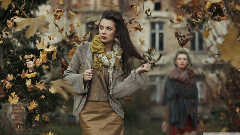 Woman in Autumn Leaves — Brown, Dramatic
