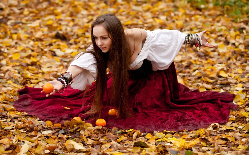 Woman in Autumn Leaves — Yellow, Dramatic