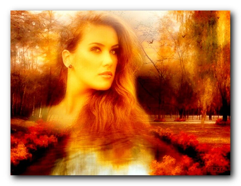 Woman in Autumn Park — Orange, Dramatic