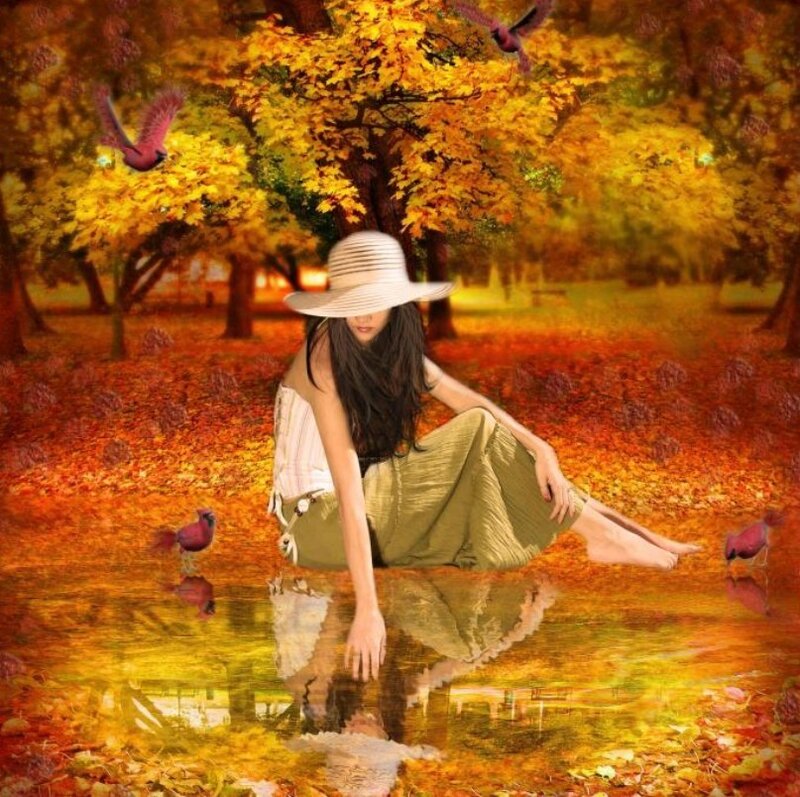 Woman in Autumn Park — Yellow