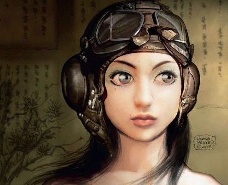 woman in aviator helmet