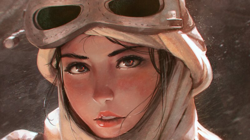 Woman in Aviator Helmet — Brown