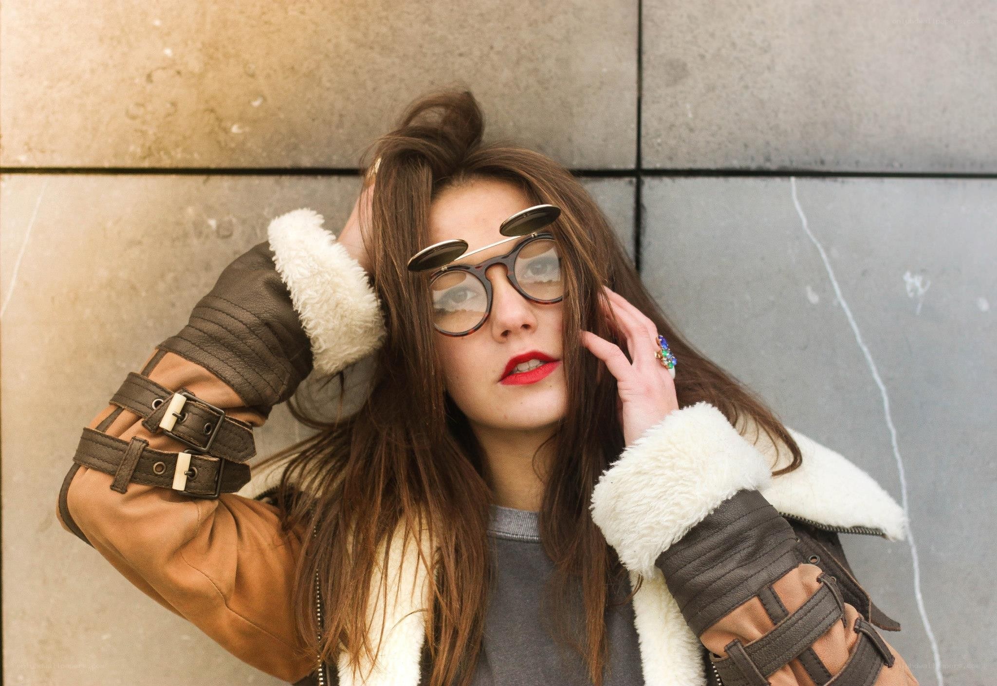 woman in aviator jacket