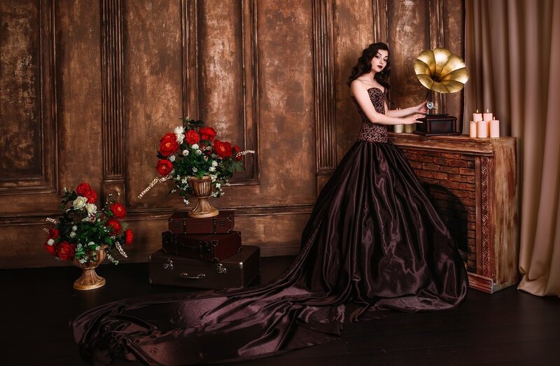 Woman in Ball Gown — Brown, Dramatic, Night