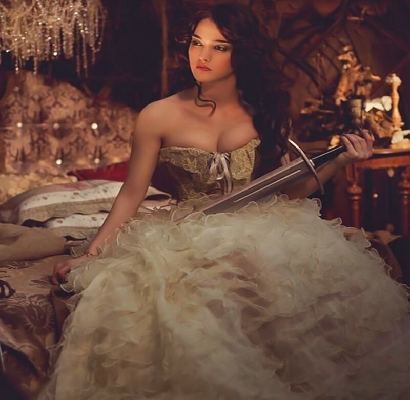Woman in Ball Gown — Gold, Dramatic, Night