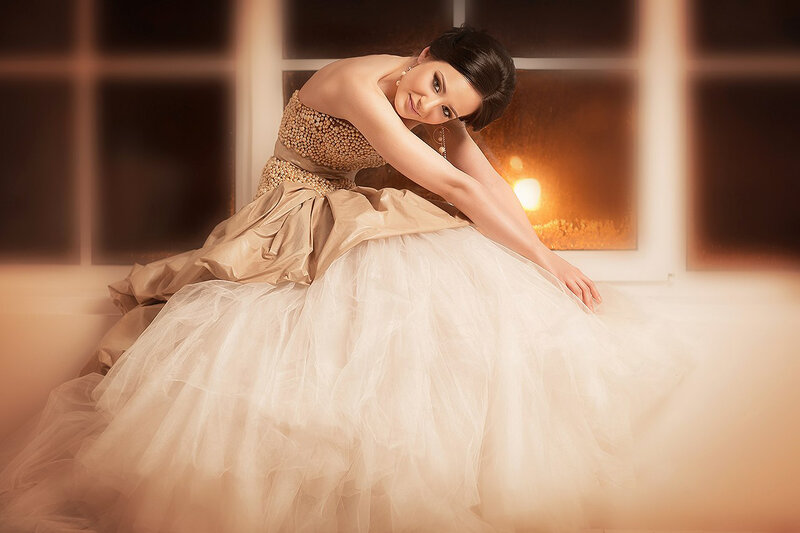Woman in Ball Gown — Gold, Dramatic