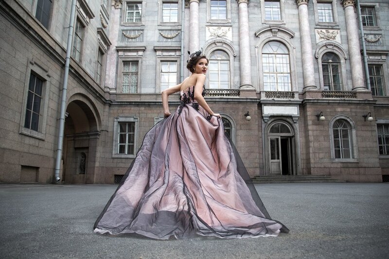 Woman in Ball Gown — Pink, Dramatic, Afternoon