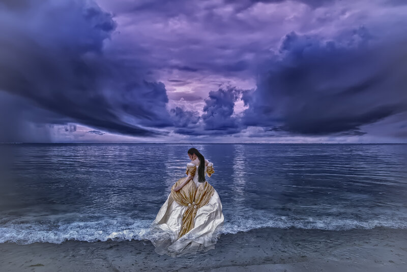 Woman in Ball Gown — Purple, Dramatic, Night