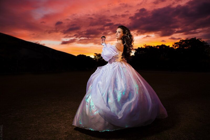 Woman in Ball Gown — Purple, Dramatic, Sunset