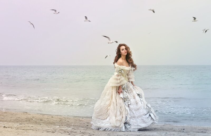 Woman in Ball Gown — White, Serene, Morning