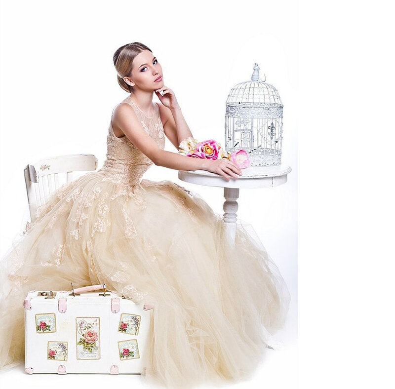 Woman in Ball Gown — White, Serene, Photograph