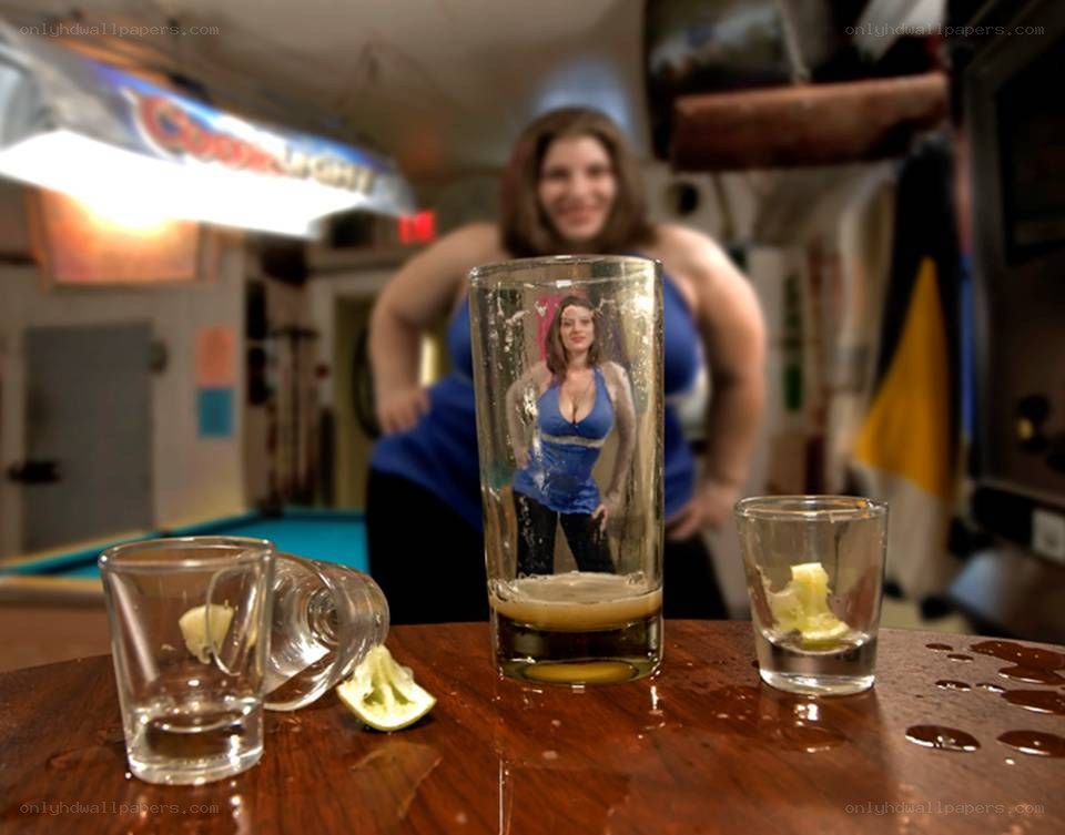 Woman in bar with drinks