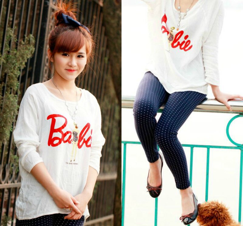woman in barbie shirt